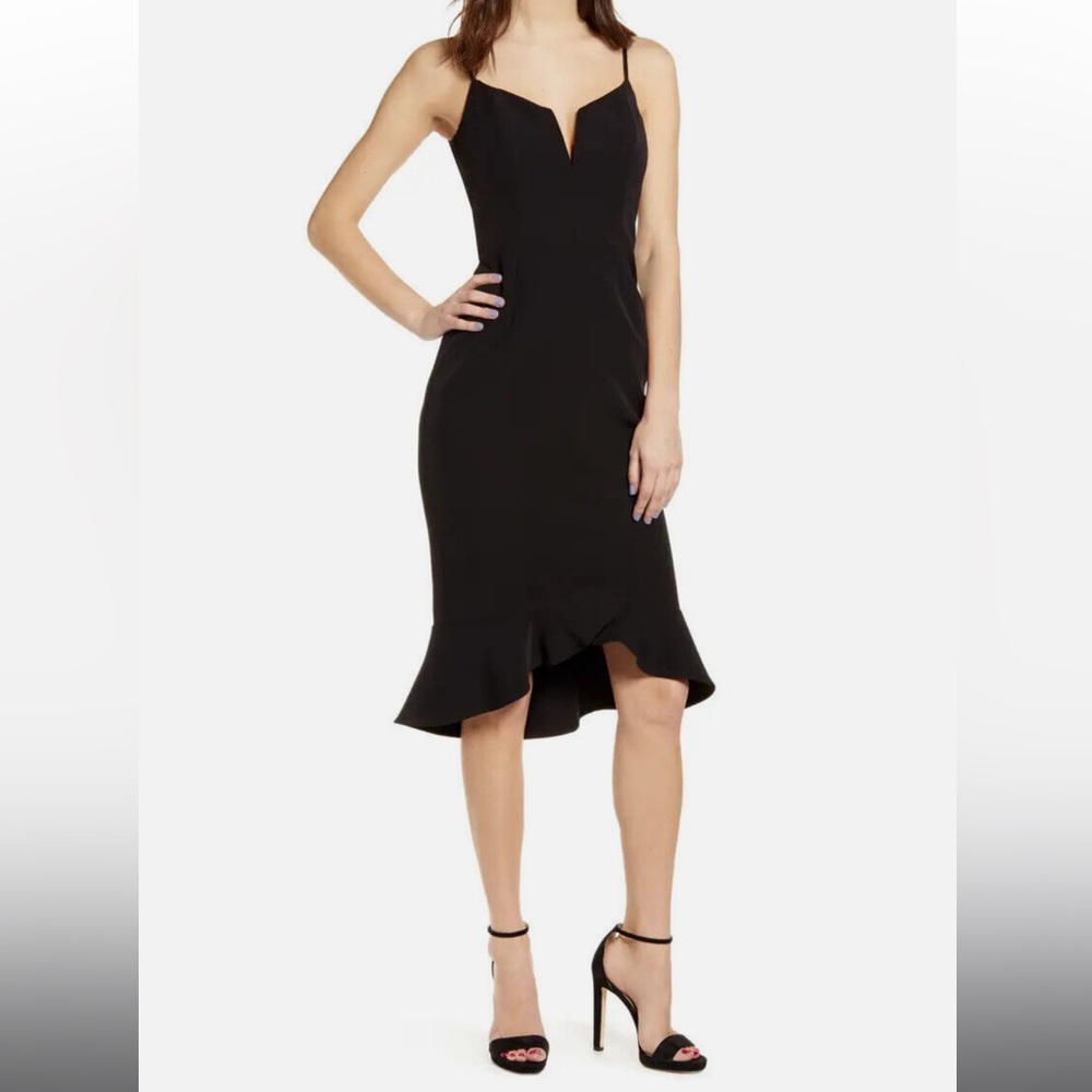 Bardot Black Ruffle Hem Midi Dress XS